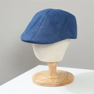 Coppola piatta blu traspirante in rete per uomo e donna, estate vintage ivy cap dettaglio