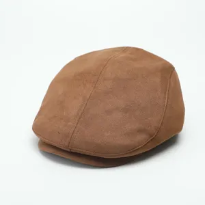 Retro Cotton Faux Suede Flat Cap For Women Men Solid Color Vintage Ivy Newsboy Hat Versatile Spring Autumn Cabbie Cap