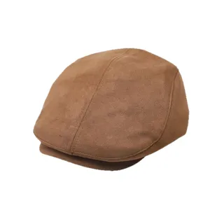 Brown suede flat cap for women, vintage retro beret hat for autumn and spring casual daily wear.
