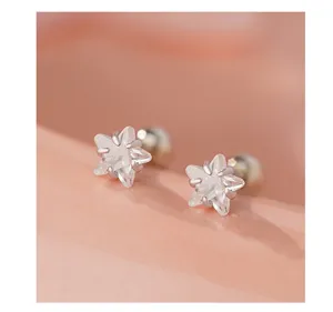 S999 Silber Stern Zirkon Schraubohrringe, süsser Stil Alltags Schmuck für elegante Frauen.