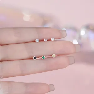 S999 Sterlingsilber minimalistische geometrische bunte Ohrstecker, zarter Alltagsschmuck.