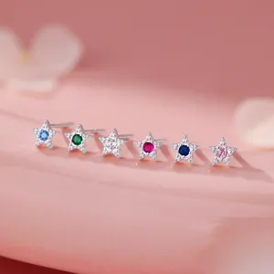 S999 Feinsilber Stern Zirkonia Ohrstecker Farbenfroh Dopamin Helix Piercing Prinzessin Süß Stern Schmuck Für Damen