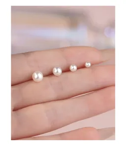 Minimalistische S999 Silber weiße Perlen Ohrstecker, mehr Größe elegante französische Schmuck.