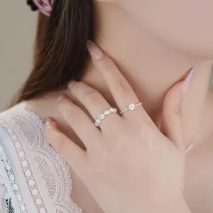 S999 Sterling Silver Cute Daisy Flower Rings Set Minimalist Korean Fresh Style Jewelry