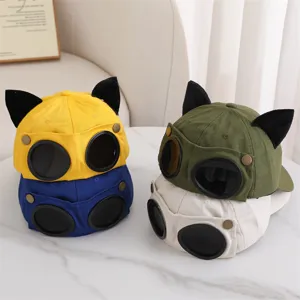Gorra de béisbol con orejas de gato y gafas de aviador, sombrero de sol casual elegante para todos.
