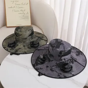Solar powered fan fisherman hat, outdoor anti-UV sun protection fishing hat with dual fans.