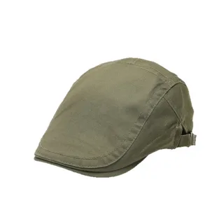 Groene katoenen flatcap, retro ivy cap voor heren en dames, klassieke casual baretmuts.