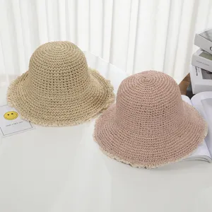 Japanese lace straw hat, summer beach sun protection crochet fisherman hat for women.
