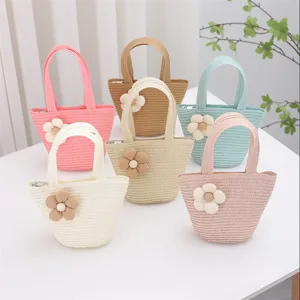 Woven straw handbag for women, cute floral design, perfect for beach vacation and daily use.