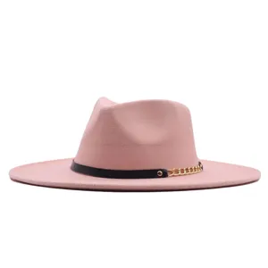 Vintage Britischer Stil Wollfilz Fedora Hut Mit Großer Krempe Für Damen Herren Herbst Winter Jazz Hut Mit Kettenverzierung