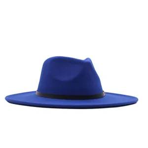 Blauer Filzhut Fedora für Damen Herren, breite Krempe Jazz Kappe, Vintage britisch Herbst Winter.