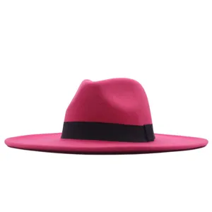 Damen Herren Winter Wolle Filz Fedora Hut breite Krempe Jazz Kappe Vintage Bowler 10cm