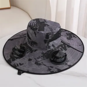 Solar powered fan sun hat outdoor UV protection fishing bucket hat for summer hiking cooling