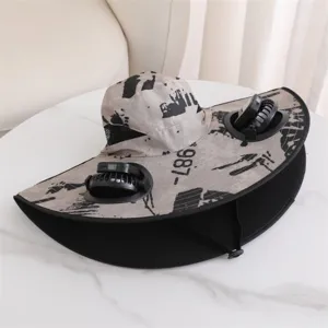Outdoor solar powered dual fan sun protection fisherman hat, anti-UV summer fishing cap detail.