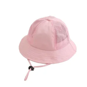 Kinder Sommer Sonnenschutz Eimerhut mit atmungsaktivem Netz und verstellbarem Kinnriemen rosa.