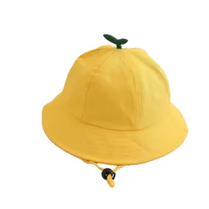 Süßer gelber Kinder Fischerhut mit grünem Spross, Sonnenschutz Sonnenhut für Jungen Mädchen.