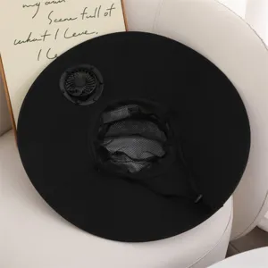 Black sun protection fisherman hat with built-in solar fan for outdoor summer fishing hiking.