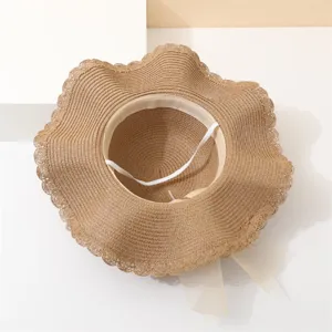 Damen Sommer Strohhut Grosse Krempe Strand Urlaub Gewebter Sonnenhut Eleganter Damenhut
