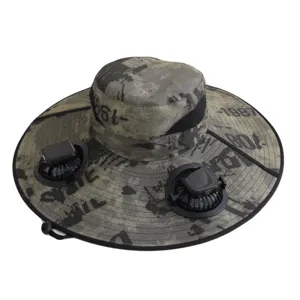 Camo solar powered dual fan sun hat outdoor fishing UV protection fisherman hat