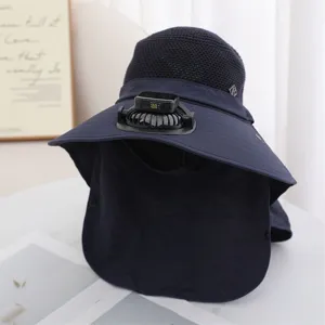 Sommer Outdoor Sonnenschutz Hut mit eingebautem USB wiederaufladbarem Mini-Lüfter und Gesichtsschutz.