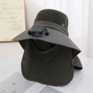 Sonnenhut mit Solarventilator und Nackenschutz, atmungsaktives Mesh, für Herren, optimaler UV Schutz.