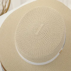 Chapeau de paille femme été plat haut soleil plage parasol chapeau de paille détail.