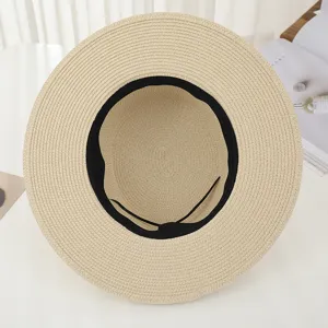 Chapeau de paille femme ete de plage chapeau de soleil protection UV fedora beige