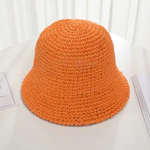 Cappello da pesca in paglia di carta arancione cappello sole estivo giapponese.