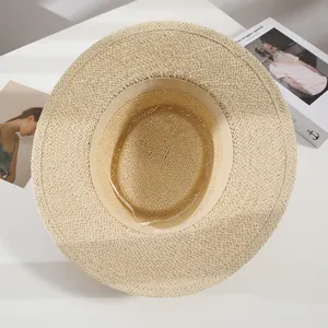 Women straw boater hat summer wide brim sun hat fashion casual beach hat for holiday