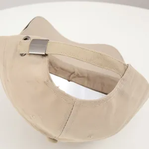 Adjustable beige baseball cap detail view, classic casual solid color design for summer outdoor.