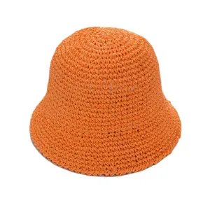 Cappello paglia carta arancione estivo donna cappello sole intrecciato spiaggia traspirante