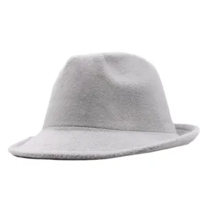 Grauer Wollfilz Fedora Hut für Damen und Herren, klassischer britischer Winterhut.