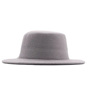 Grauer Wollfilz Jazzhut, elegante breite Krempe Wintermode Damen Hut, Freizeit Accessoire.