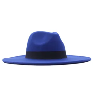 Klassischer blauer Fedora Hut mit breiter Krempe, Vintage Filzhut, Herbst Winter Jazz Hut.
