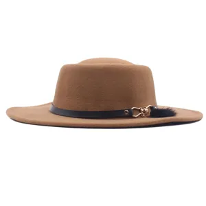 Modischer Damen Wollfilz Breitkrempe Flachtop Jazz Hut für Herbst und Winter Eleganz