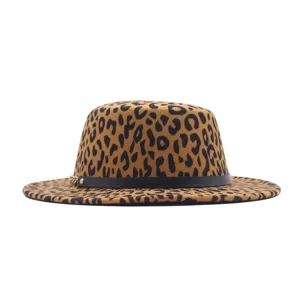 Luipaardprint wol platte hoed retro fedora stijlvolle herfst winter casual hoed detail