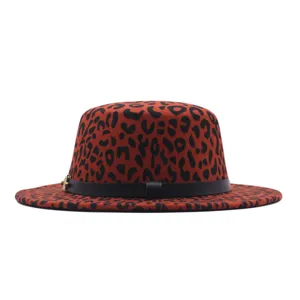 Leopardenmuster Wolle Fedora Hut mit schwarzem Gürtel und Metall M Logo für Damen
