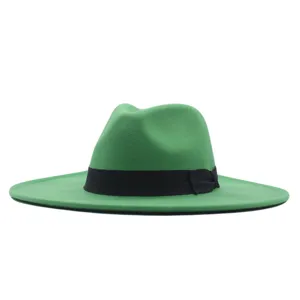 Damen Herren Wollfilzhut Fedora Jazz Hut Elegante Bandverzierung Einfarbig Herbst Winter Große Krempe Performance Hut