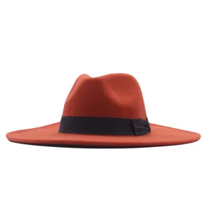 Herbst Winter Wolle Filz Breitkrone Jazz Fedora Hut fuer Damen Herren Mode Klassisch.