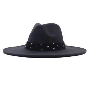 Bunte Strass Wolle Fedora Hut breite Krempe Herbst Winter Retro Jazz Hut Damen