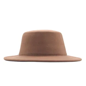 Damen brauner flacher Oberteil Wollfilz Hut Herbst Winter stilvolle Freizeit Jazz Fedora Hut