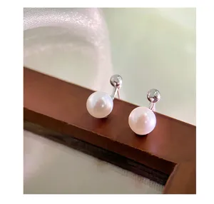 Minimalistische S925 Sterlingsilber Perlen Ohrstecker mit Anhänger, französischer Stil.