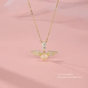 S925 silver angel wings necklace cute zircon clavicle chain sweet jewelry for women
