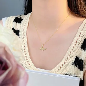 Charming S925 silver angel wing necklace with sparkling zirconia stones for women chic.