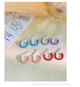 Orecchini a cerchio smaltati colorati stile dopamina, ago in argento 999 minimalista.