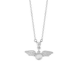 S925 Sterling Silver Angel Wing Necklace with Zircon for Women Sweet Chic Collarbone Chain