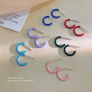 Orecchini a Lobo a Forma di C in Argento Sterling S999 Colore Dopamina Minimalisti in Smalto Gioielli Quotidiani Regalo Donna
