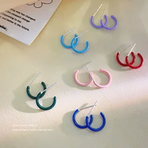 Orecchini a cerchio in argento sterling S999 con smalto colorato da donna stile quotidiano.