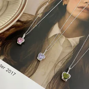 S925 Sterlingsilber Halskette Mit Unregelmäßigem Herzanhänger Für Damen Elegante Kette Mit Farbigem Strass Schlüsselbeinkette