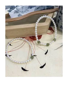 Prachtige S925 zilveren Hetian jade parel armband detail weergave, elegante dames sieraden.